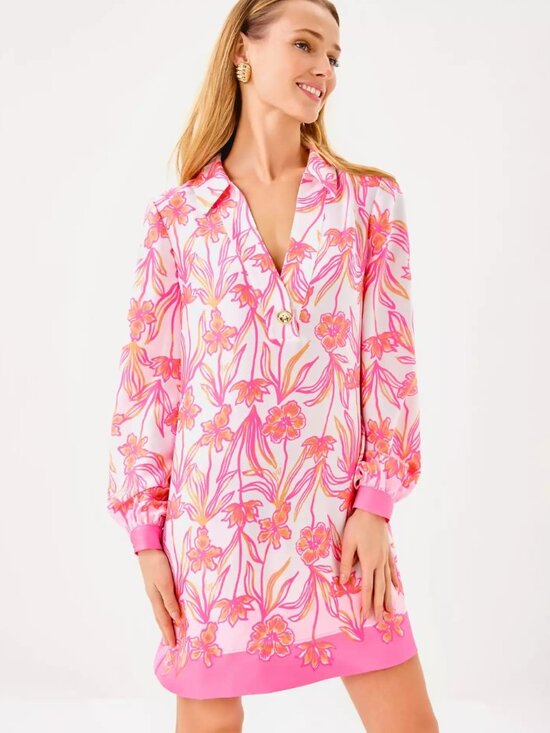Lilly Pulitzer Dresses & Skirts - NWT Lilly Pulitzer Iralanne Popover Shirtdress Resort White Lovely Long Stems 4